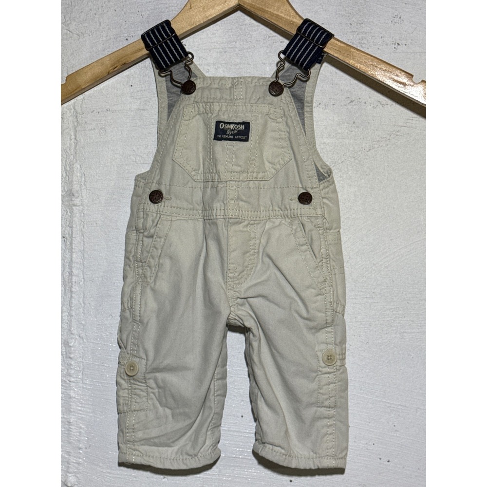OshKosh Baby Boys Vestbak Canvas Lined Overalls 3M Khaki Tan Cotton Workwear